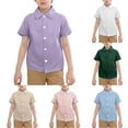 thumbnail image 1 of Gyujnb Point Collar Button Front Pocket Short & Roll up Long Sleeve Woven Shirts Casual Daily School Tops (Baby, Big Boys),3-4 Years, 1 of 4