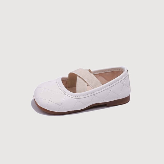 Gyujnb Quilted Leather Mary Jane Elastic Strap Flat Dress Shoes (Girls),5-5.5 Years