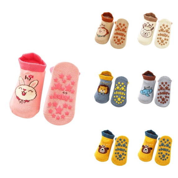 Gyujnb Rib Top Cartoon Animal Secure Grip Knit Soft Crew Socks (Baby),0-6 Months