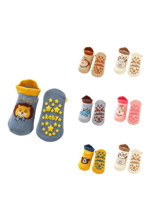 Gyujnb Rib Top Cartoon Animal Secure Grip Knit Soft Crew Socks (Baby),0-6 Months
