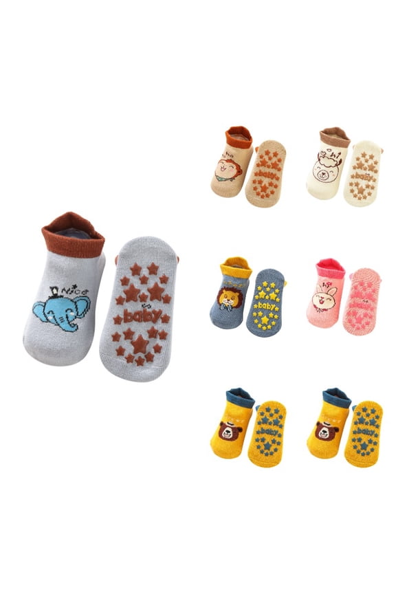Gyujnb Rib Top Cartoon Animal Secure Grip Knit Soft Crew Socks (Baby),0-6 Months