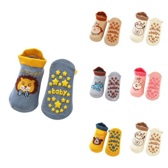 Gyujnb Rib Top Cartoon Animal Secure Grip Knit Soft Crew Socks (Baby),6-12 Months