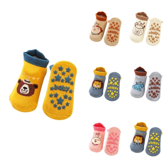 Gyujnb Rib Top Cartoon Animal Secure Grip Knit Soft Crew Socks (Baby),6-12 Months