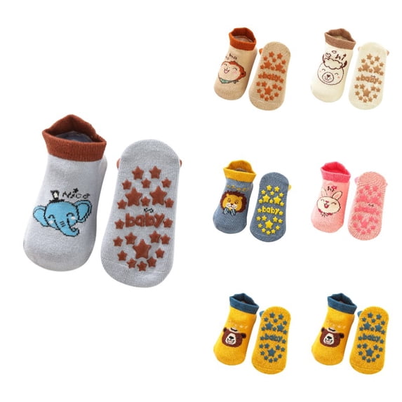 Gyujnb Rib Top Cartoon Animal Secure Grip Knit Soft Crew Socks (Baby),6-12 Months