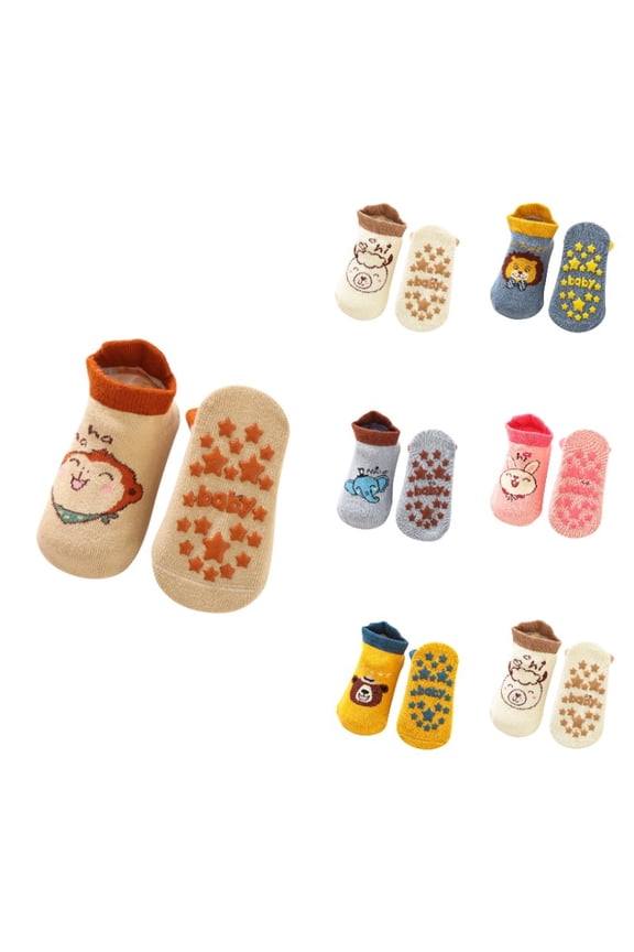 Gyujnb Rib Top Cartoon Animal Secure Grip Knit Soft Crew Socks (Baby),6-12 Months