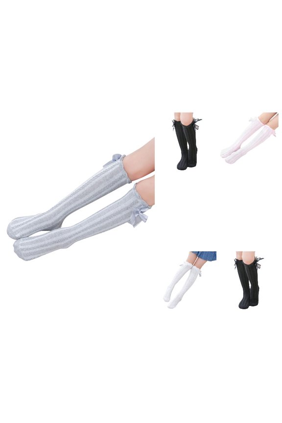 Gyujnb Ribbed Knit Ribbon Bow Breathable Daily Wear Over The Knee Sock (Little Girls,Big Girls),One Size