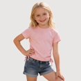 thumbnail image 1 of Gyujnb Ribbed Knit Side Tie Short Sleeve T Shirt Casual Crew Neck Basic Tee (Girls),5-6 Years, 1 of 5