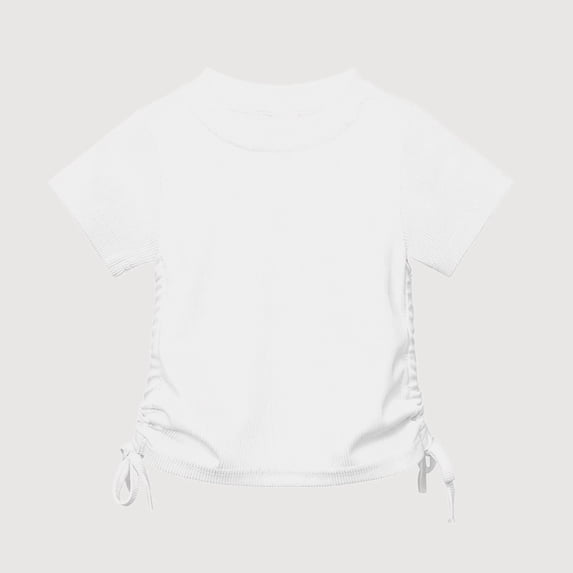 Gyujnb Ribbed Knit Side Tie Short Sleeve T Shirt Casual Crew Neck Basic Tee (Girls),9-10 Years