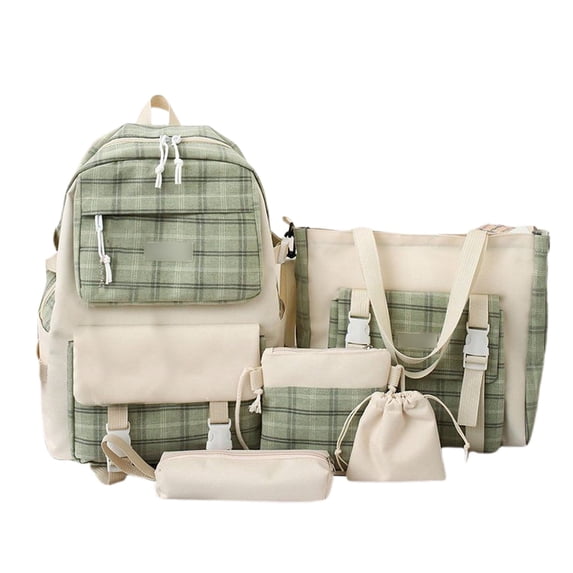 Gyujnb School Backpack, Canvas Backpack for Students Cute Plaid Design Lightweight School Bookbag with Multiple Pockets Durable Double Shoulder Bags, Backpack for School