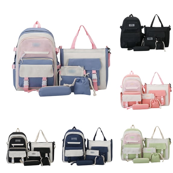 Gyujnb School Backpack, Durable Nylon Backpack for Students Large Capacity School Bookbag with 5 Piece Set Lightweight Water Travel Daypack, Backpack for School