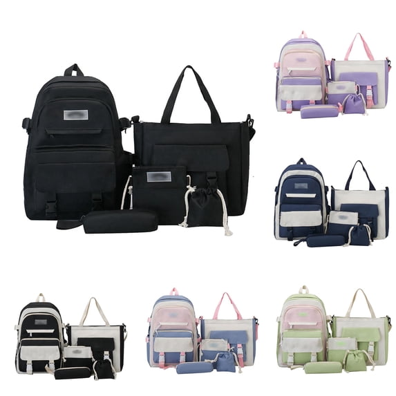 Gyujnb School Backpack, Durable Nylon Backpack for Students Large Capacity School Bookbag with 5 Piece Set Lightweight Water Travel Daypack, Backpack for School