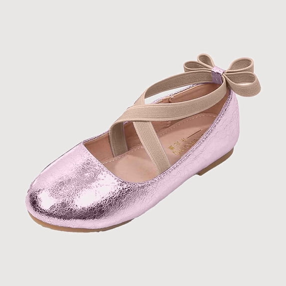 Gyujnb Shiny Leather Mary Jane Elastic Strap Bow Flat Dress Shoes (Little Girls, Big Girls),12-12.5 Years