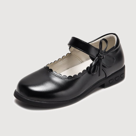 Gyujnb Shiny Leather Mary Jane Hook and Loop Round Toe Low Heel Dress Shoes (Little Girls, Big Girls),3-3.5 Years
