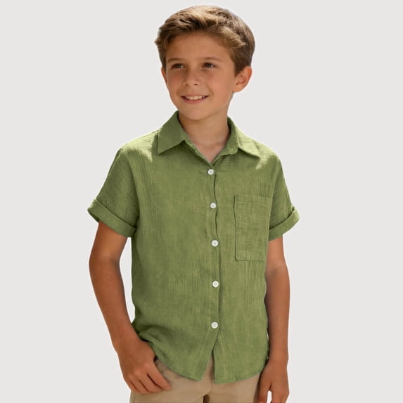 Gyujnb Short Sleeve Button Down Shirt for Girls Casual Woven Blouse with Pocket (Little Girls, Big Girls),3-4 Years