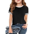 thumbnail image 1 of Gyujnb Short Sleeve Crewneck Ringer T Shirt Casual Tops (Little Girls,Big Girls),10-11 Years, 1 of 3