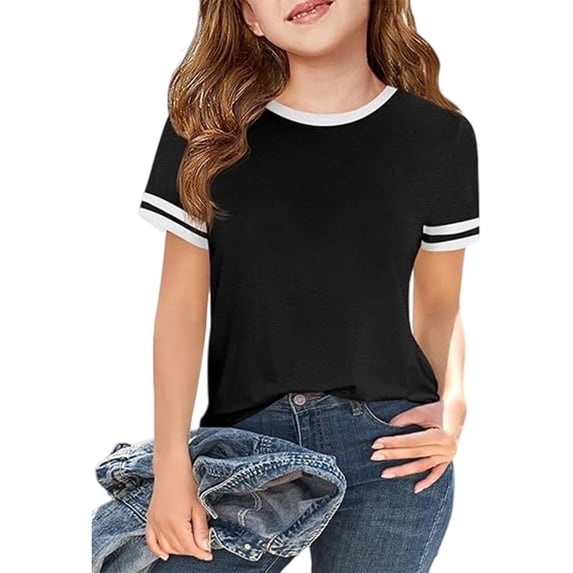 Gyujnb Short Sleeve Crewneck Ringer T Shirt Casual Tops (Little Girls,Big Girls),10-11 Years