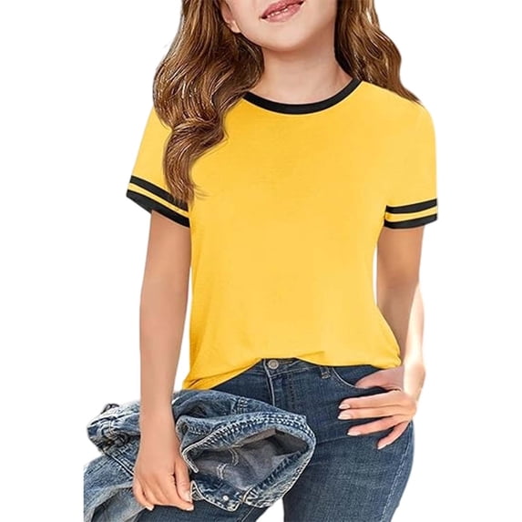 Gyujnb Short Sleeve Crewneck Ringer T Shirt Casual Tops (Little Girls,Big Girls),8-9 Years