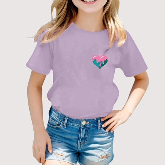 Gyujnb Short Sleeve Crewneck T Shirt with Positive Text Print Casual Tops (Little Girls, Big Girls),6-7 Years