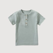 Gyujnb Short Sleeve Henley T Shirt Casual Ribbed Top with Buttons Toddler, Little Boys,2 Years