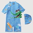 thumbnail image 1 of Gyujnb Short Sleeve One-Piece Rash Guard Swimwear Set Cartoon Print with Swim Cap for Beach and Pool (Baby, Big Boys),4-5 Years, 1 of 4