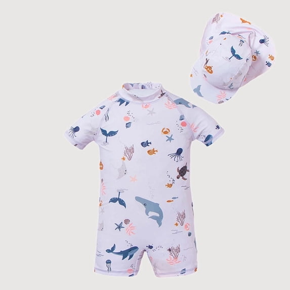 Gyujnb Short Sleeve One Piece Rash Guard with Cloud Print for Beach Pool Outdoor Trips (Toddler,Little Boys),18-24 Months