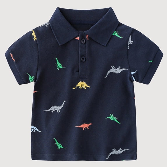 Gyujnb Short Sleeve Polo Shirt Collared Casual Dinosaur Print Top (Toddler, Little Boys),7-8 Years