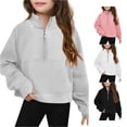 thumbnail image 1 of Gyujnb Soft Quarter Zip Pullover with Front Pocket in Solid Color, Wardrobe Staple (Little Girls, Big Girls),13-14 Years, 1 of 7