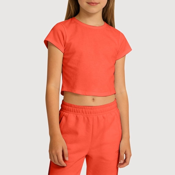 Gyujnb Solid Crew Neck Short Sleeves Cropped Casual T Shirt (Little Girls, Big Girls),11-12 Years