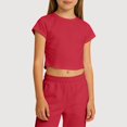 thumbnail image 1 of Gyujnb Solid Crew Neck Short Sleeves Cropped Casual T Shirt (Little Girls, Big Girls),4-5 Years, 1 of 3
