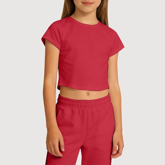 Gyujnb Solid Crew Neck Short Sleeves Cropped Casual T Shirt (Little Girls, Big Girls),4-5 Years