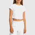thumbnail image 1 of Gyujnb Solid Crew Neck Short Sleeves Cropped Casual T Shirt (Little Girls, Big Girls),4-5 Years, 1 of 4