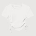 thumbnail image 1 of Gyujnb Solid Drawstring Ruched Round Neck Short Sleeve Casual Kids T Shirt (Girls),3-4 Years, 1 of 3