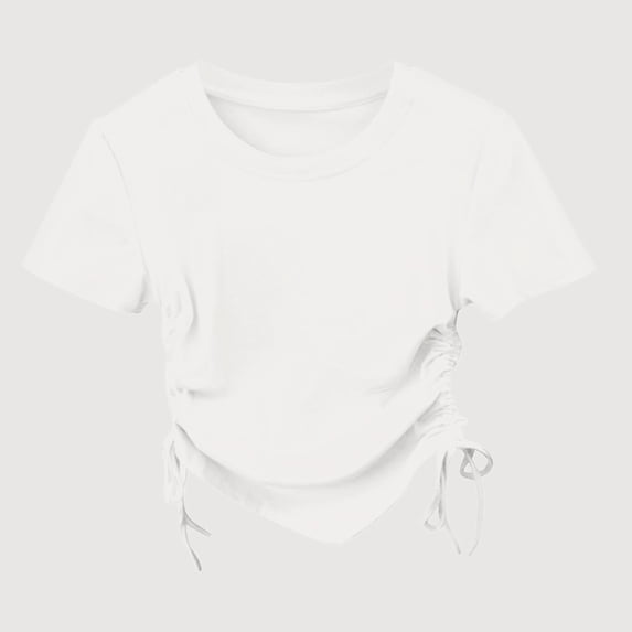 Gyujnb Solid Drawstring Ruched Round Neck Short Sleeve Casual Kids T Shirt (Girls),3-4 Years
