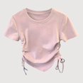 thumbnail image 1 of Gyujnb Solid Drawstring Ruched Round Neck Short Sleeve Casual Kids T Shirt (Girls),5-6 Years, 1 of 3