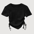 thumbnail image 1 of Gyujnb Solid Drawstring Ruched Round Neck Short Sleeve Casual Kids T Shirt (Girls),7-8 Years, 1 of 3