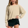 thumbnail image 1 of Gyujnb Solid Loose Fit Long Sleeve Cropped Top with Back Cutout Casual Blouse For Youth (Girls),11-12 Years, 1 of 1