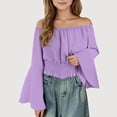 thumbnail image 1 of Gyujnb Solid Off Shoulder Flared Long Sleeve Top Casual Blouse Everyday Wear (Little Girls, Big Girls),14 Years, 1 of 3