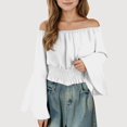 thumbnail image 1 of Gyujnb Solid Off Shoulder Flared Long Sleeve Top Casual Blouse Everyday Wear (Little Girls, Big Girls),14 Years, 1 of 3