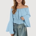 thumbnail image 1 of Gyujnb Solid Off Shoulder Flared Long Sleeve Top Casual Blouse Everyday Wear (Little Girls, Big Girls),5 Years, 1 of 3