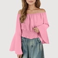 thumbnail image 1 of Gyujnb Solid Off Shoulder Flared Long Sleeve Top Casual Blouse Everyday Wear (Little Girls, Big Girls),9 Years, 1 of 3