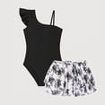 thumbnail image 1 of Gyujnb Solid One-Shoulder Swimsuit with Tropical Print Mesh Skirt for Summer Beach Pool (Big Girls),15-16 Years, 1 of 4
