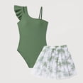 thumbnail image 1 of Gyujnb Solid One-Shoulder Swimsuit with Tropical Print Mesh Skirt for Summer Beach Pool (Big Girls),9-10 Years, 1 of 4