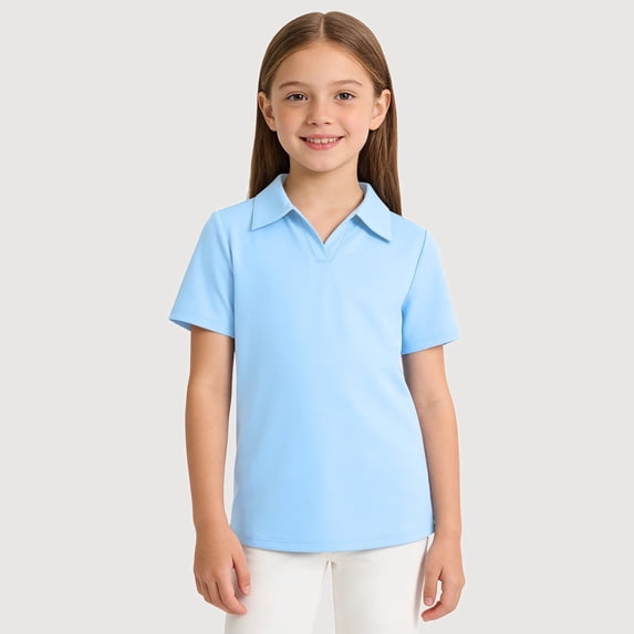 Gyujnb Solid V Neck Collared Short Sleeves Casual Polo Shirt (Little Girls, Big Girls),7-8 Years