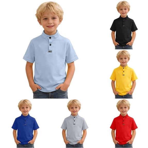 Gyujnb Stand Collar Short Sleeve Button Placket Polo Top School Uniform Daily Summer Wear (Little Boys, Big Boys),4-5 Years