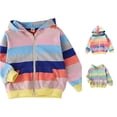 thumbnail image 1 of Gyujnb Striped Zip up Hoodie, Casual Long Sleeve Pocket Top for Daily Wear (Toddler,Little Girls),3-4 Years, 1 of 9