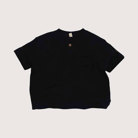 Gyujnb Summer Casual Short Sleeve Button Placket Shirt Solid Color Tee (Unisex),3-4 Years