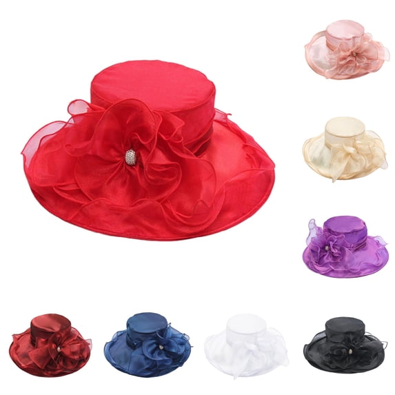 Gyujnb Sun Hat Floral Design Buckle Curved Brim UPF 50+ Wide Brim Beach Hat for Travel Wedding Garden Party