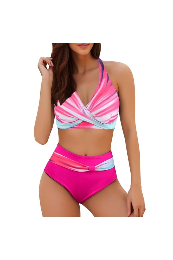Swimsuit for Women,Women's Fashionable Two Color High Waisted Bikini Two Piece Swimsuit,L