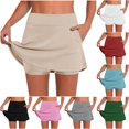 thumbnail image 1 of Gyujnb Tennis Skirts for Women, Trendy Stretchy Tummy Control High Waist Mini Skirt Summer Casual Athletic Skort with Pockets,Khaki, 1 of 4