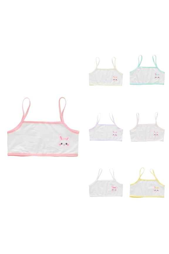 Gyujnb Thin Strap Cartoon Rabbit Print Lightweight Camisole Style Training Crop Bra (Big Girls),8-12 Years